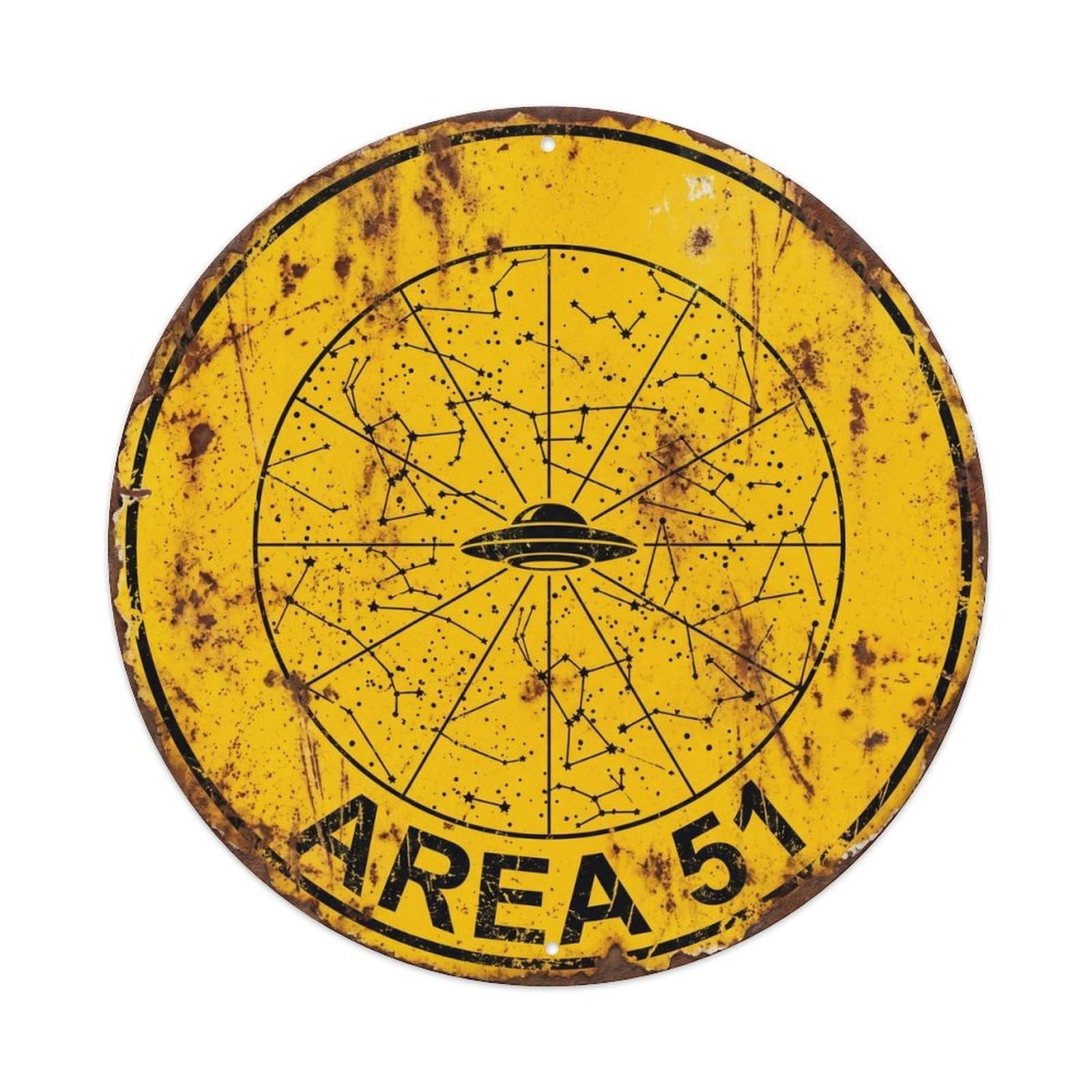 Vintage Alien Area 51 Cosmic Map Metal Tin Sign Plaque Wall Decor for Cafe, Club, Garden Round Metal Poster 8x8Inch