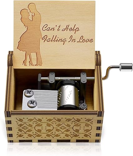 Can't Help Falling in Love - Caja de música de madera hecha a mano con grabado, bonitas cajas musicales de regalo para amor, novio, novia, marido,