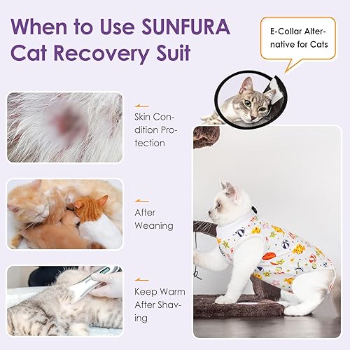 Miniatura 5 de SUNFURA Traje de recuperación para gatos, body quirúrgico completo para protector de heridas abdominales, antilamidas después de la cirugía,
