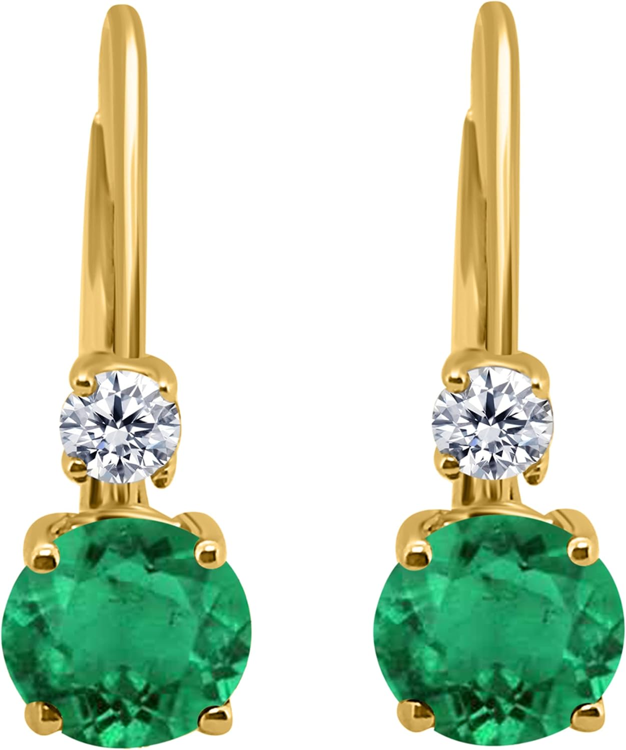 AoneJewelry Gemstone & Lab Grown Diamond Leverback Earring for Women| 14K Rose,White & Yellow Gold 1.10 Carat 4 Stone Round Cut Prong Setting Diamond Wedding Jewelry Collection