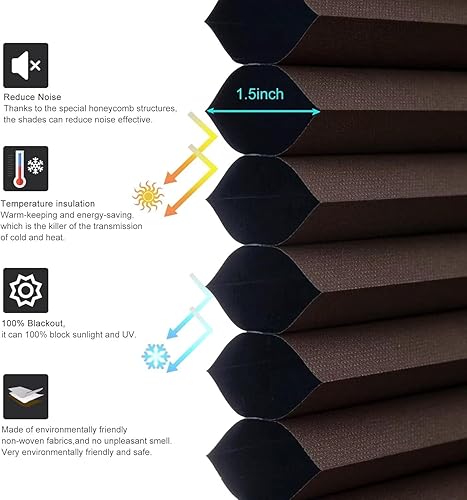 Miniatura 4 de MYshade Persianas celulares opacas sin cordones, con diseño de panal para ventanas de interior, persianas de oscurecimiento de habitación, persianas