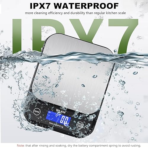 Miniatura 2 de Báscula digital impermeable IPX7 para alimentos, peso de gramos y onzas, 11 lb0.01 oz, báscula de cocina de alta precisión, peso digital para