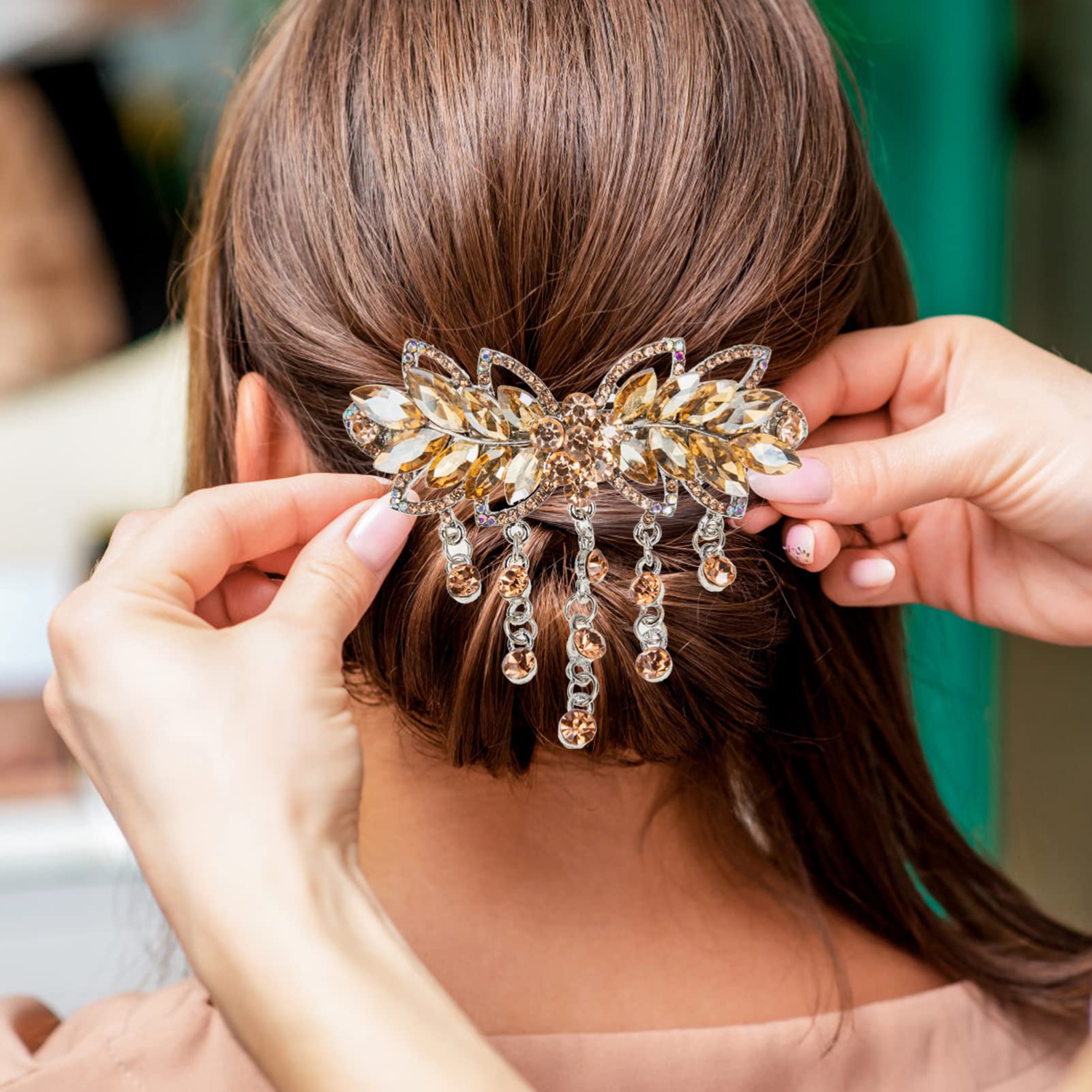 Elegant Hair Rhinestones Tassel Crystal Long Accessory 2Pcs Rhinestone Snake Hair Chains - Tassel Hair Clips with  main image 2