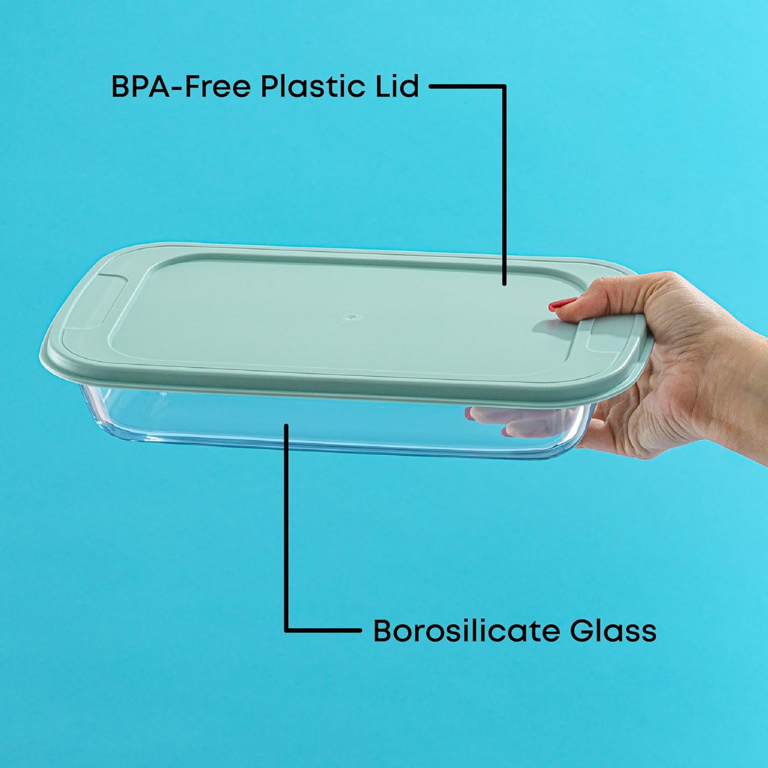 JoyJolt 8-Piece Borosilicate Glass Oven Dishes with Sage Green Lids, Rectangle Deep Glass Baking Dish Set, Baking Pans for Lasagna Casserole Cake, Bakeware Set, Freezer to Oven Tray to Dishwasher