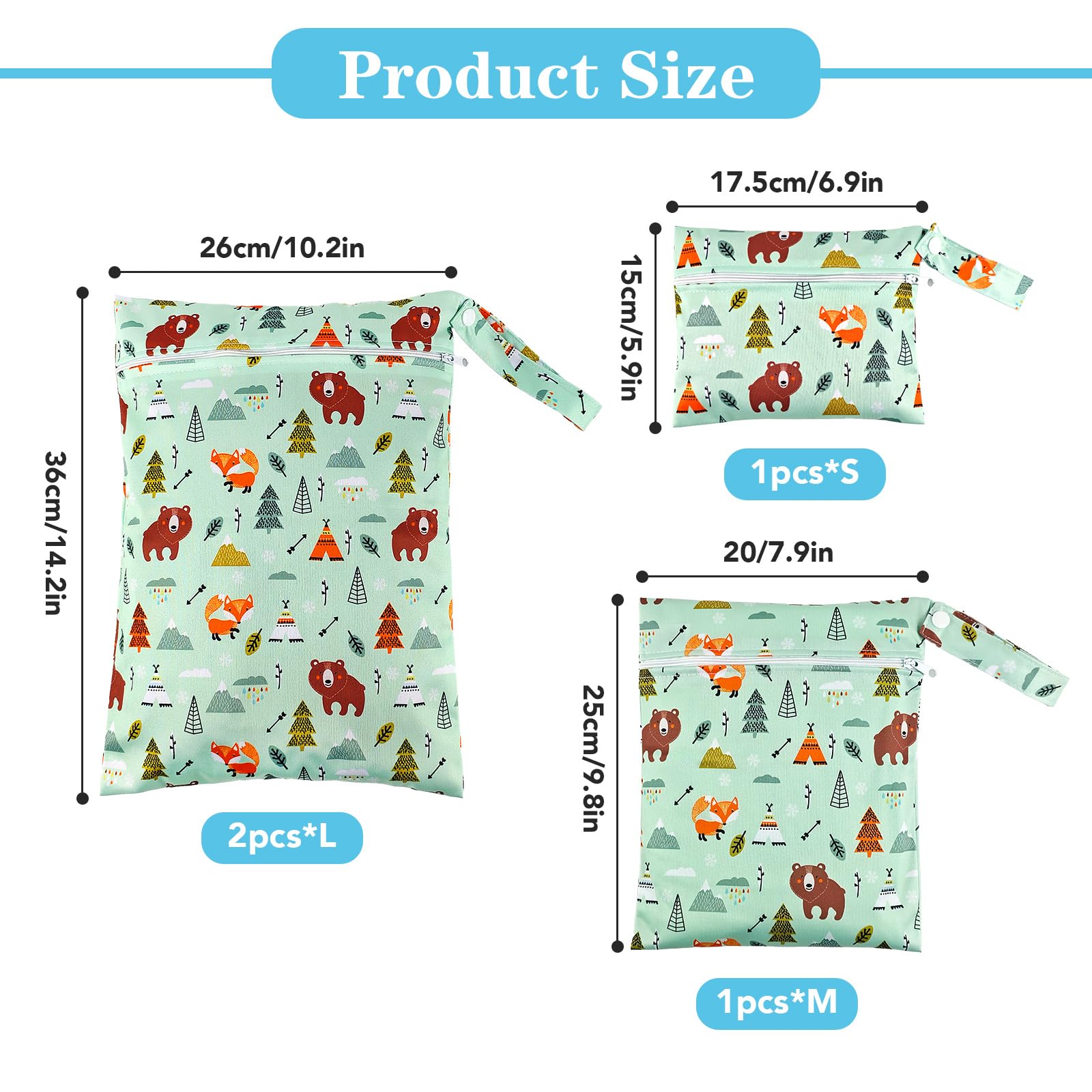 TOPCZY 4 PCS Packs Wet Bags/Wet and Dry Diaper Bags/Swimsuit/with Zipper/Wetsuit/Waterproof Washable Reusable/Cloth Nappy Bags for Trip Beach Daycare Gym Pool Travel - Image 2