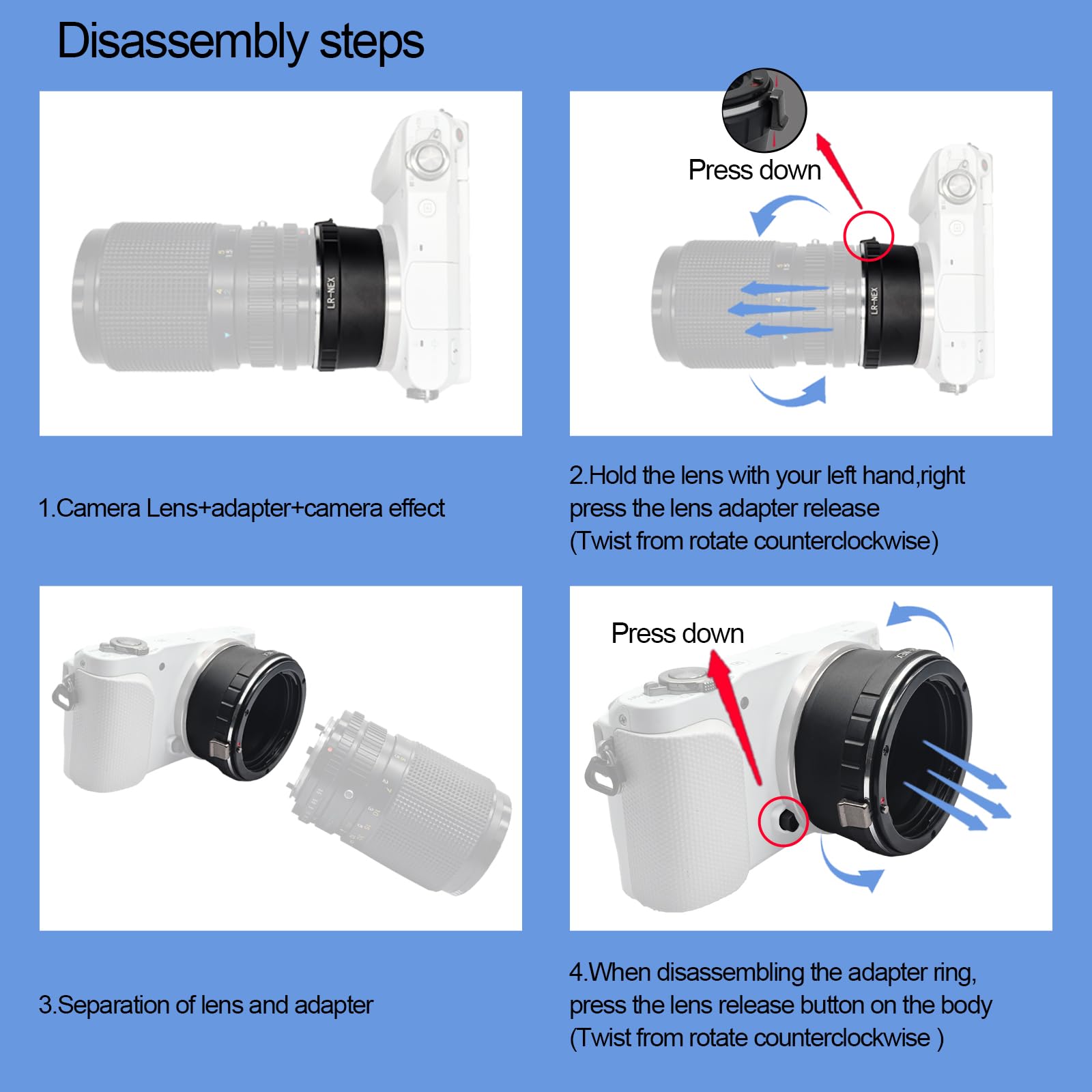 LR-NEX - Adattatore per obiettivo Leica L/R, compatibile con fotocamera E-mount, NEX-3, NEX-C3, NEX-F3, NEX-3N, NEX-5, NEX-5N, a3000, a7, a7S, a7R, a7II, a7RII; LR to NEX Lens Adapter