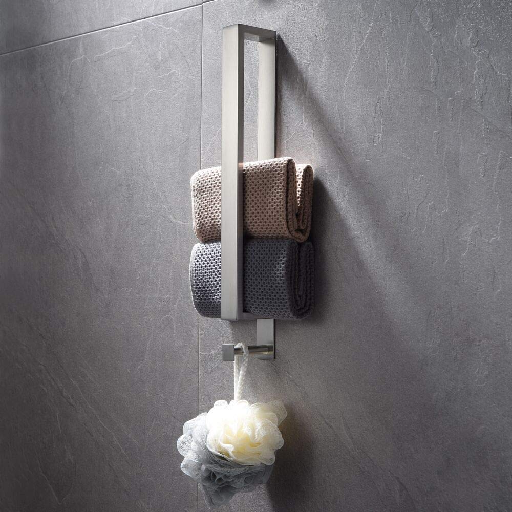 Portasciugamani senza foratura, argento spazzolato, asta portasciugamani bagno 304, in acciaio inox, autoadesivo, porta asciugamani per ospiti, con ganci, 40 cm, per bagno