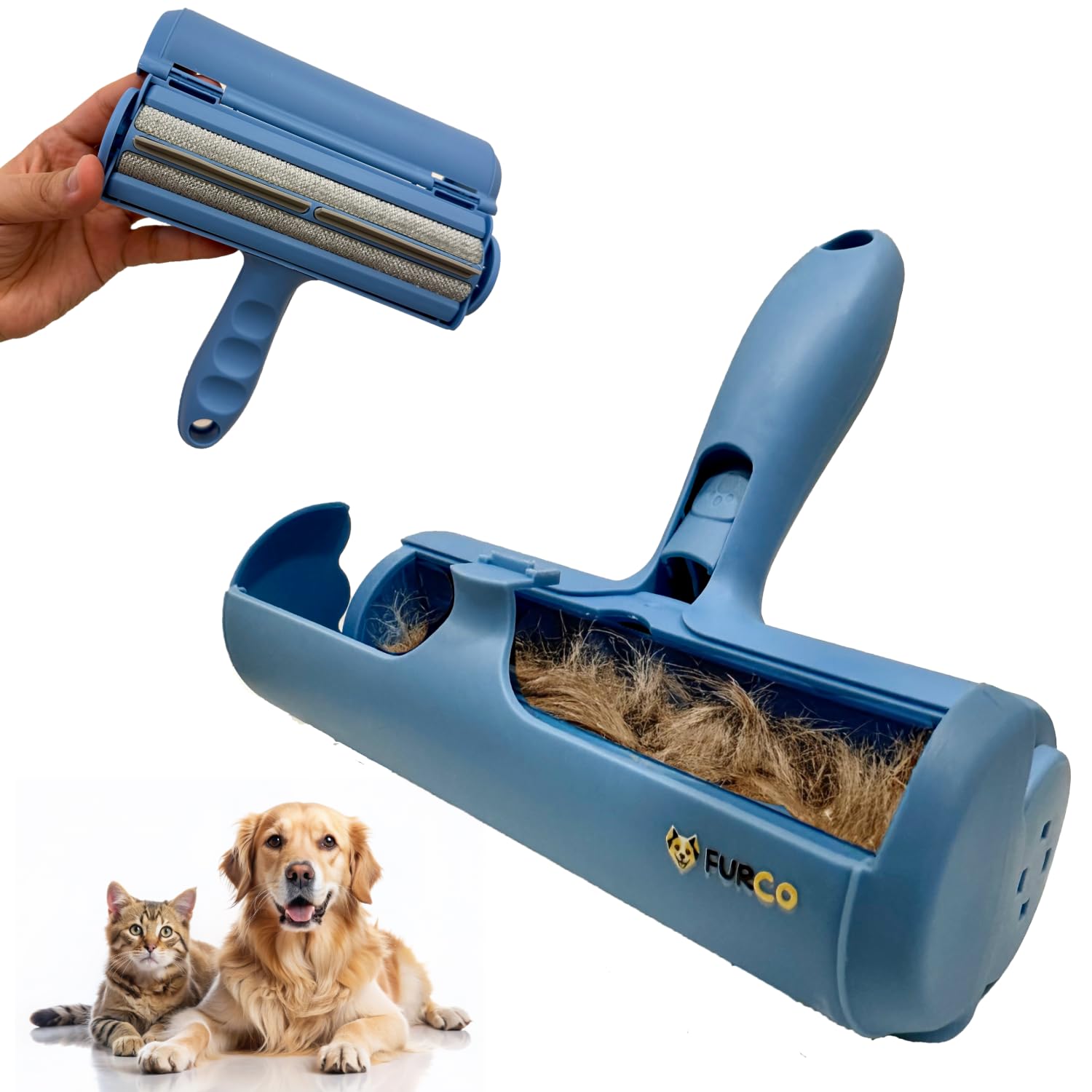 Furco Pet Hair Remover Roller - Lint Roller for Pet Hair - Premium Heavy Quality Roller - Self Cleaning Dog & Cat Hair Remover - Remove Dog, Cat Hair from Furniture, Carpets, Bedding, Clothing