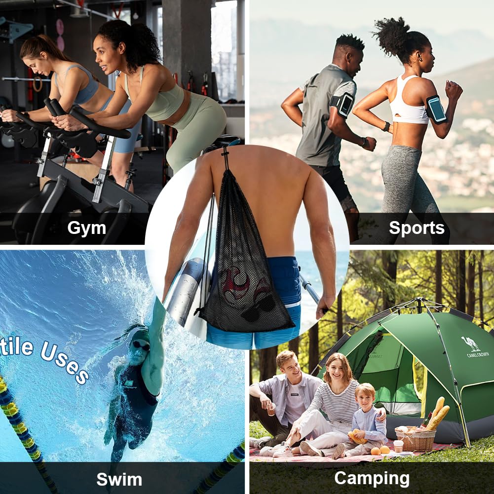 Borsa a Rete con Coulisse, Zaino da Spiaggia in Rete, Zaino Grande in Rete, Adatto per Fitness, Shopping, Nuoto, Calcio e Basket(Nero)