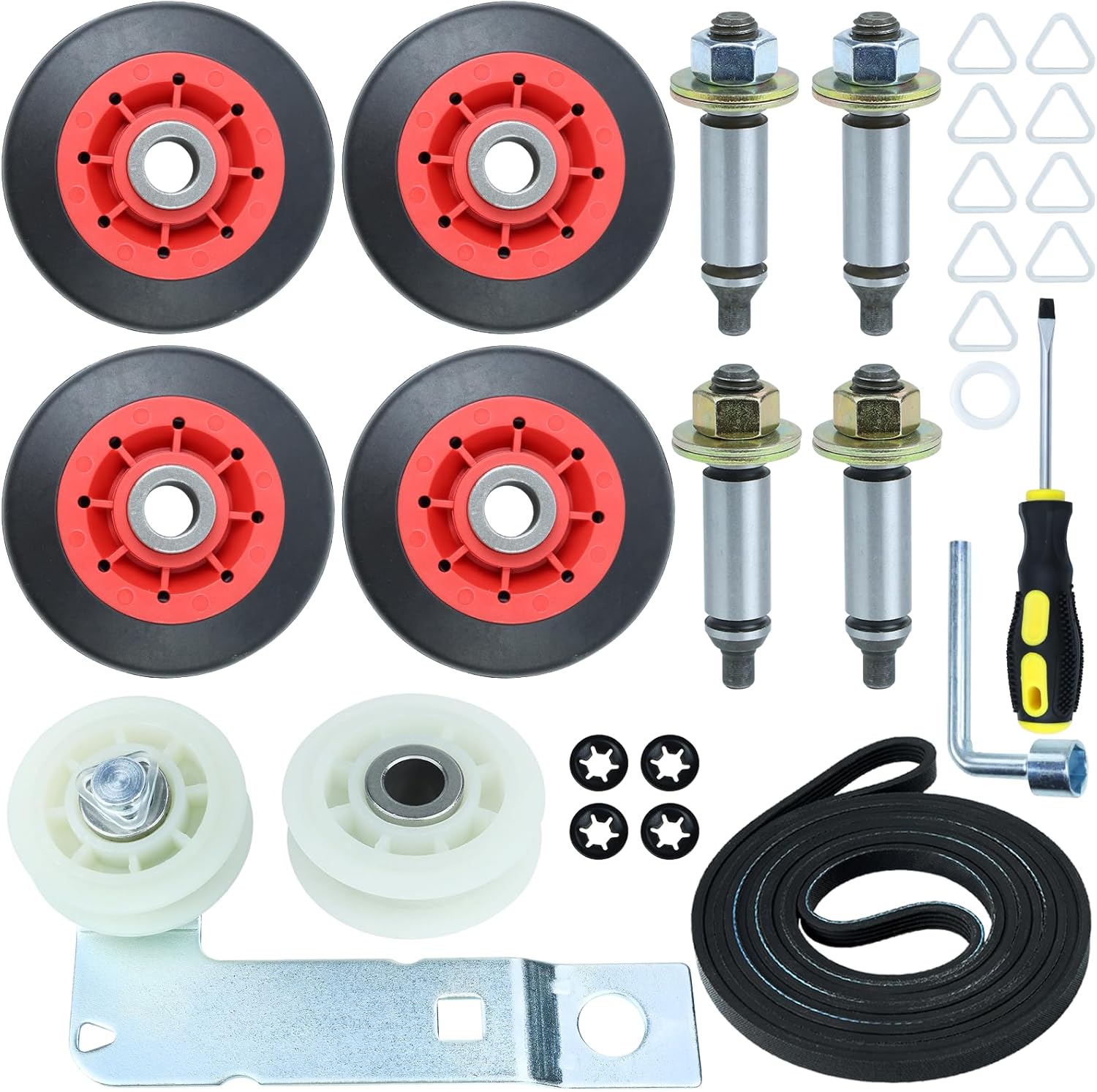 GELASKA 4392067 Dryer Repair Kit with W10837240 Dryer Idler Pulley Kit WPW10359271, WPW10359272 Dryer Drum Support Roller Shaft WPW10314173 Drum Roller 279640 Idler Pulley 661570 Dryer Drive Belt