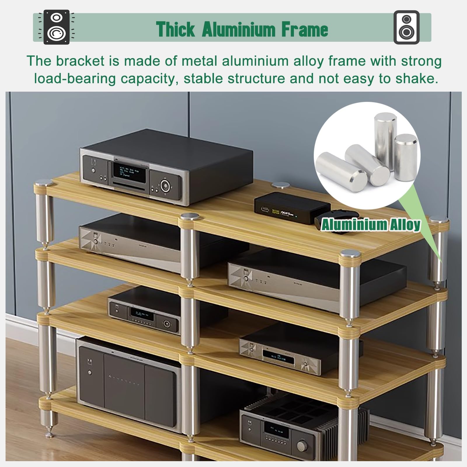 Stojak na sprzęt do kina domowego AV Heavy Duty, szafka na komponenty audio/Media Stereo Stojak na wyposażenie, 2, 3, 4 poziomy, drewniany sprzęt audio, organizer półka (czarna, 120 x 48 x 63 cm)