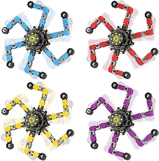 4 PCS Finger Spinners Sensory Toys, Creative Transformable Chain Robot Toy Fidget Finger Spinners DIY Stress Relief Toy with Transformable Chain for Boys Girls