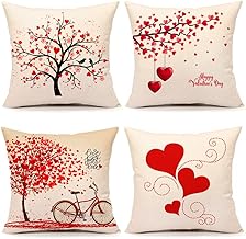 4TH Emotion Valentines Day Throw Pillow Covers 18x18 Set of 4 Red Love Heart Home Decorations Cushion Case for Sofa Couch Polyester Linen