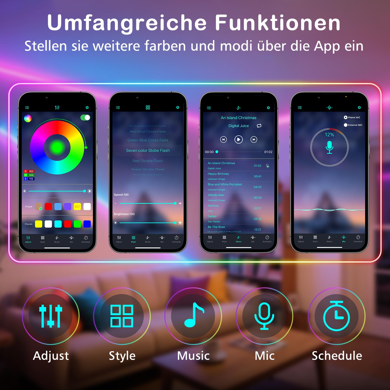 Profi LED Streifen 15m RGB, IP67, 1260 LEDs Bluetooth App, 24V | Für Event, Gewerbe
