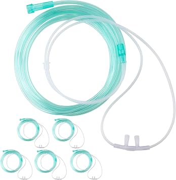 Nasal Oxygen Cannula Flared Tip 7Ft 2.1m Adult, Standart Connector Tip Latex Free, Soft Tubing, Crush Resistant Light Green OXY Cannula 5