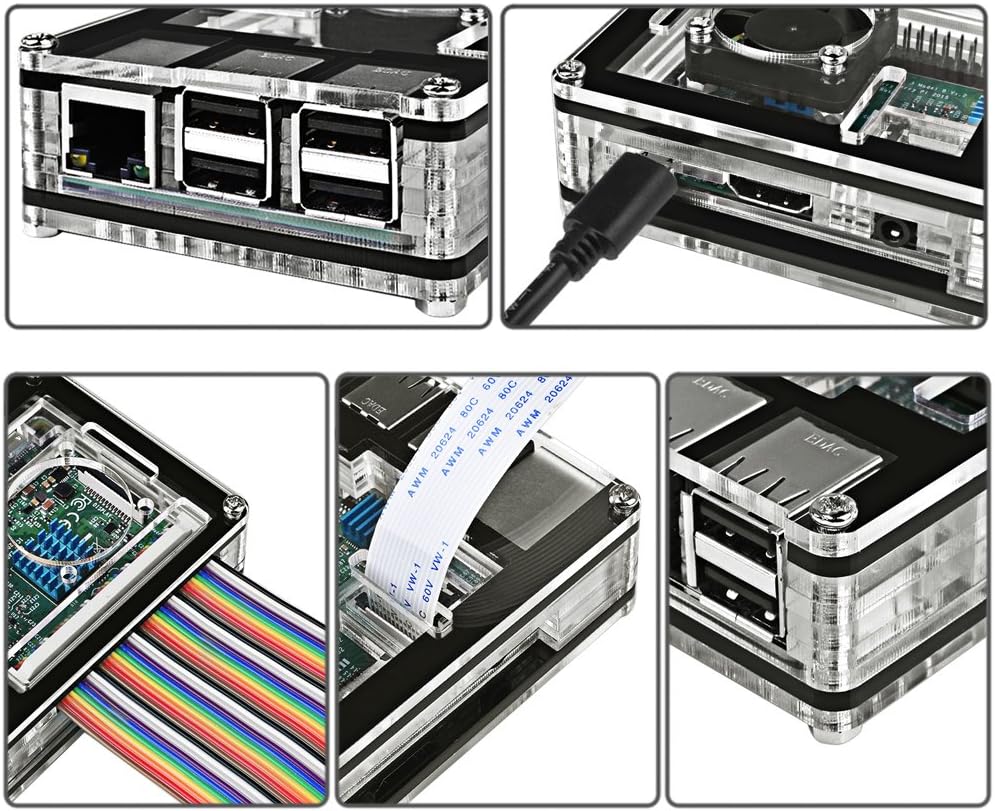 Miuzei Raspberry Pi 3B+ Case with Fan Cooling and 3× Heat-Sinks, 5V 3A Power Supply with On/Off Switch Cable for RPi 3B+, 3B, 2b