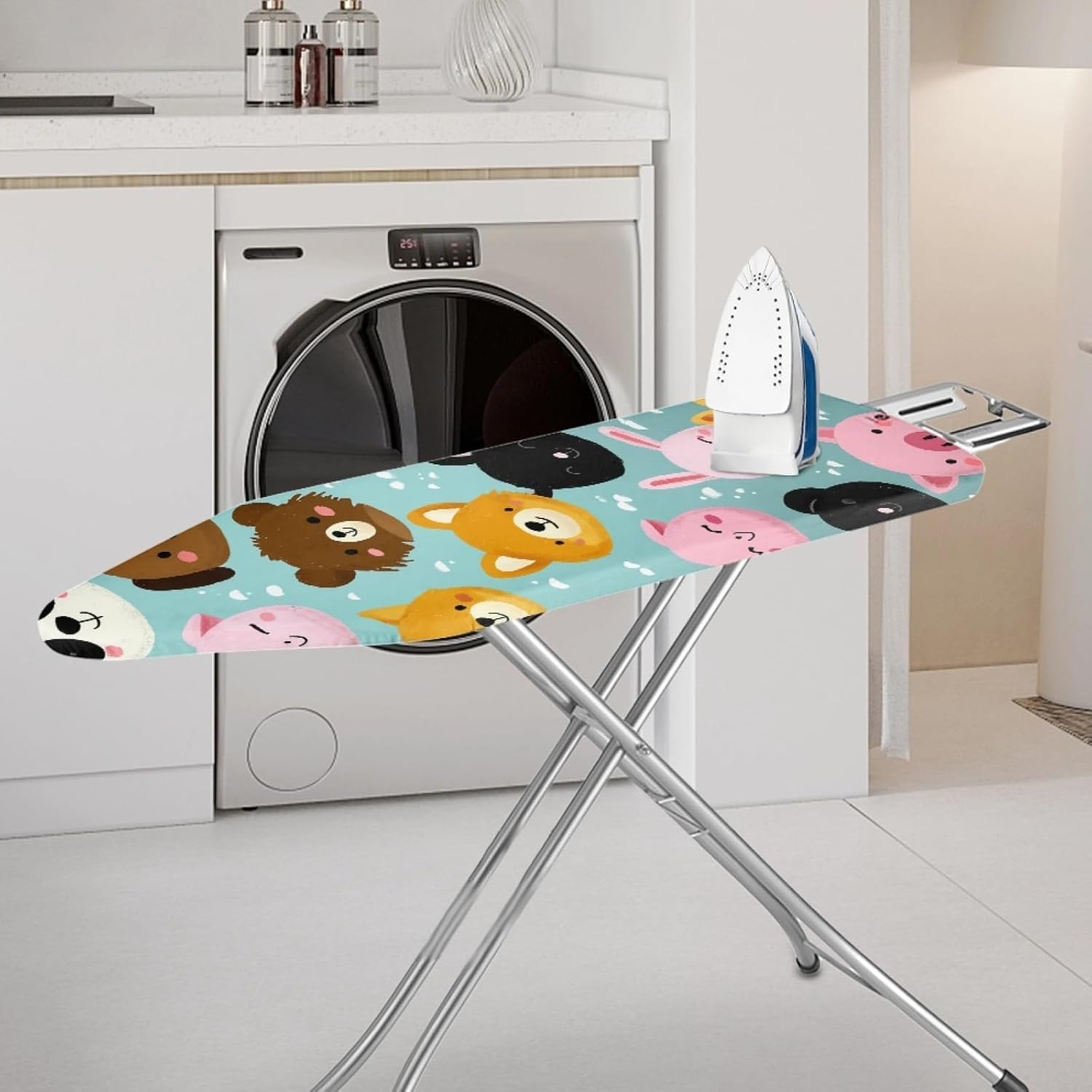Padded Ironing Board Covers 18 X 49 Light Blue Pink Pig Ironing Board Pad and Cover Thick Replacement Drawstring Tightening & Lock, Easy Fit, Scorch & Stain Resistant, Non Slip