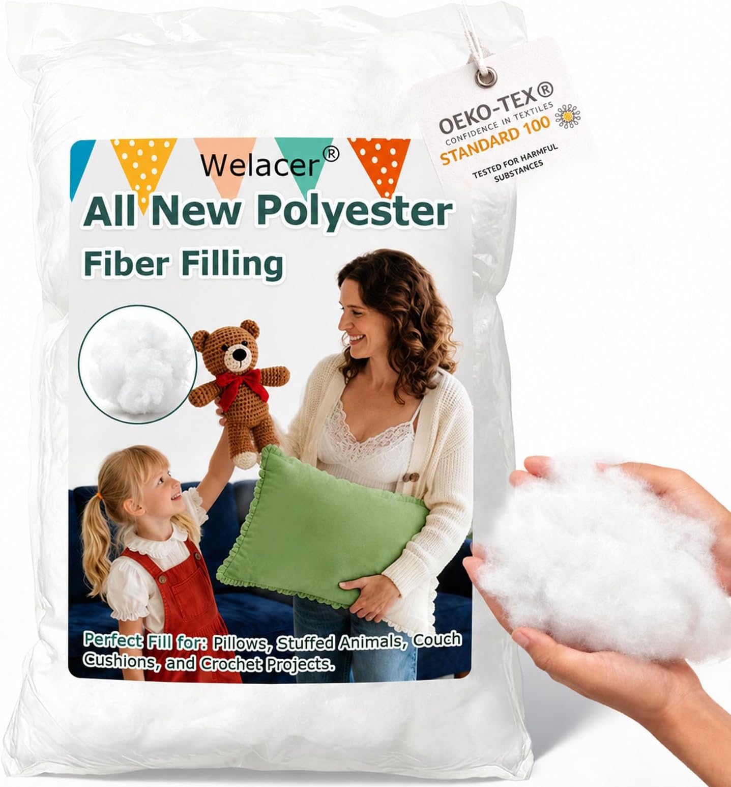 Polyfill Stuffing, 1.15lb Premium Fiber Fill for DIY Crafts | Fluffy White Filling for Stuffed Animals, Pillows, Cushions, Crochet Projects, and Cloud Decor with Soft, Lasting Loft