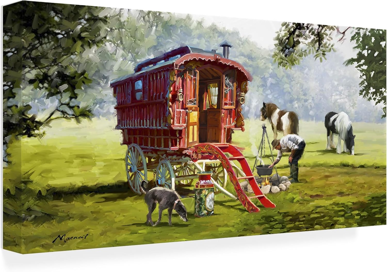 Wrapped Canvas Wall Art - The Macneil Studio 'Gypsy Caravan' Wall Art for Living Room, Bedroom, or Office Décor - 10x19
