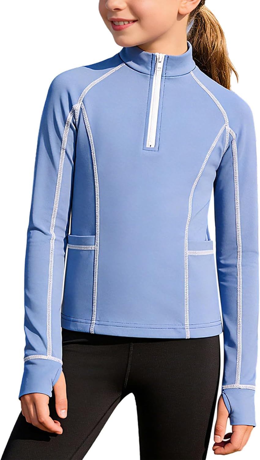 FEESHOW Kids Girls Horse Riding Shirts Long Sleeve Sports Pullover Stand Collar Sweatshirt for Outdoor Riding