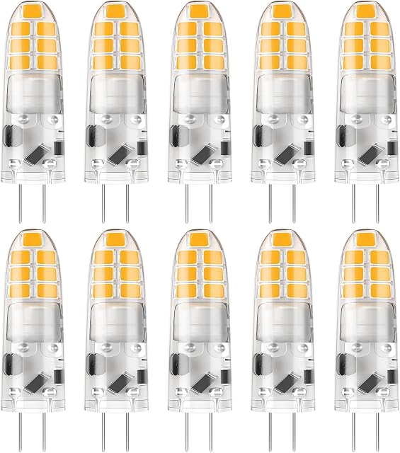DiCUNO G4 LED Bulb, 2W (20W Halogen Replacement), 3000K Warm White, 12V AC/DC JC Type Bi-Pin Base Light Bulbs for Under Cabinet, Puck Light, Landscape Lighting, 200 Lumen Non-Dimmable, Pack of 10