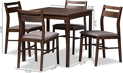 Miniatura 8 de Baxton Studio Lovy - Juego de comedor moderno y contemporáneo tapizado de madera de nogal oscuro de 5 piezas con acabado de nogal oscuro