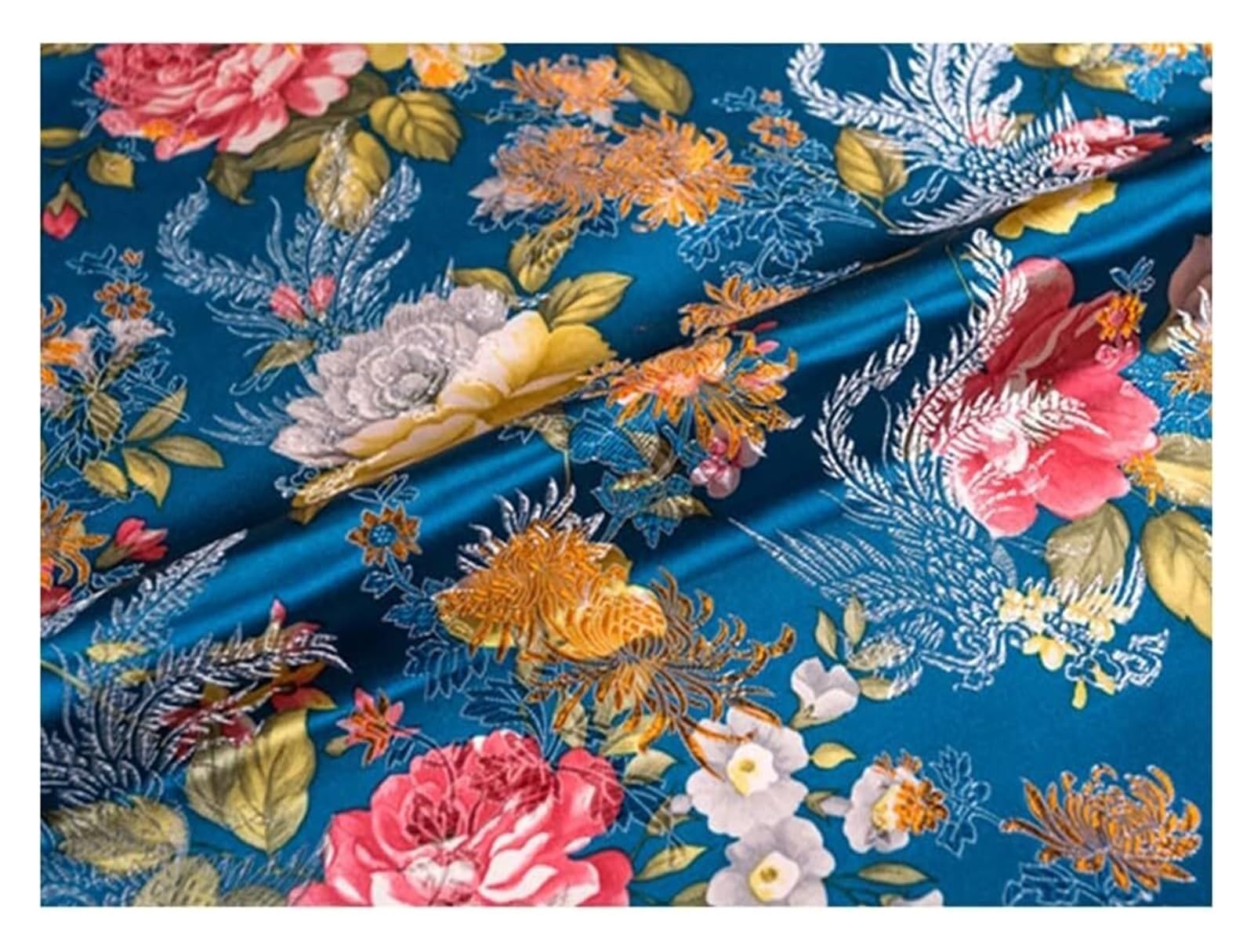 Tkanina satynowa brokatowa żakardowa wielokolorowa 75 cm x 50 cm(Blue)