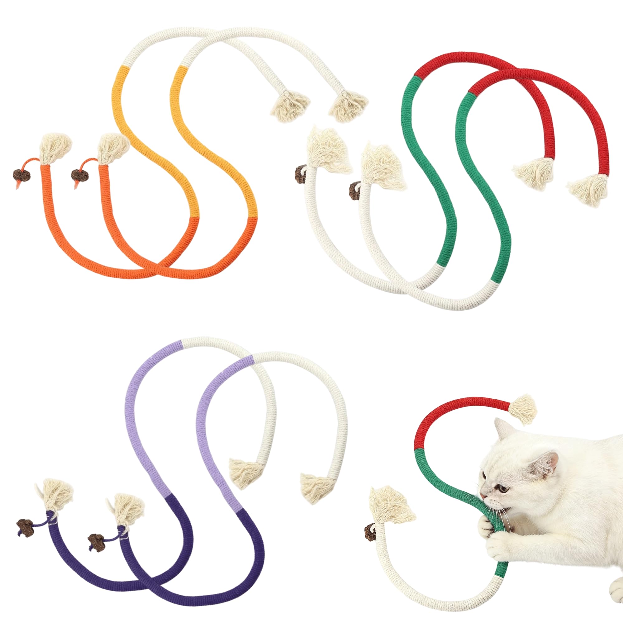 6PCS Cat Chew Rope Kitten Teething Toys 3 Colors Snaky Cotton Rope Cat Chew Toy Interactive Sticks Soft Kitten Toys for Indoor Cats Puzzle Toy Stress Relief Playing Chewing Gifts for Cats(70cm)