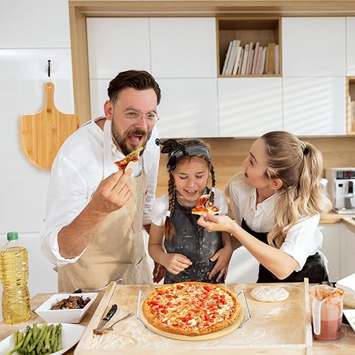Miniatura 8 de ZENFUN Piedra redonda para pizza con cáscara de madera y estante de transporte de metal, piedra de pizza de 12 pulgadas para cocinar al horno,