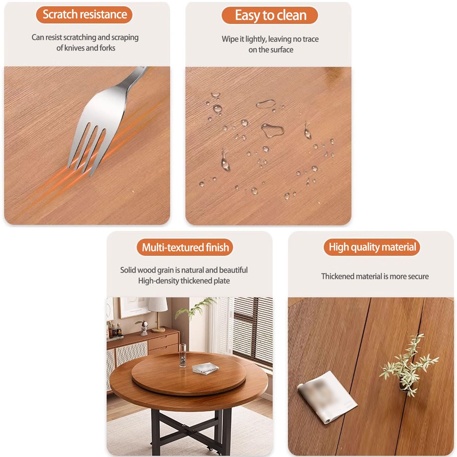 Mesa de Comedor Plegable for Uso doméstico, Mesa de Cocina Extensible con alas abatibles, Mesa de Cocina Redonda Plegable y portátil con 6 Ruedas(Brown,100cm)