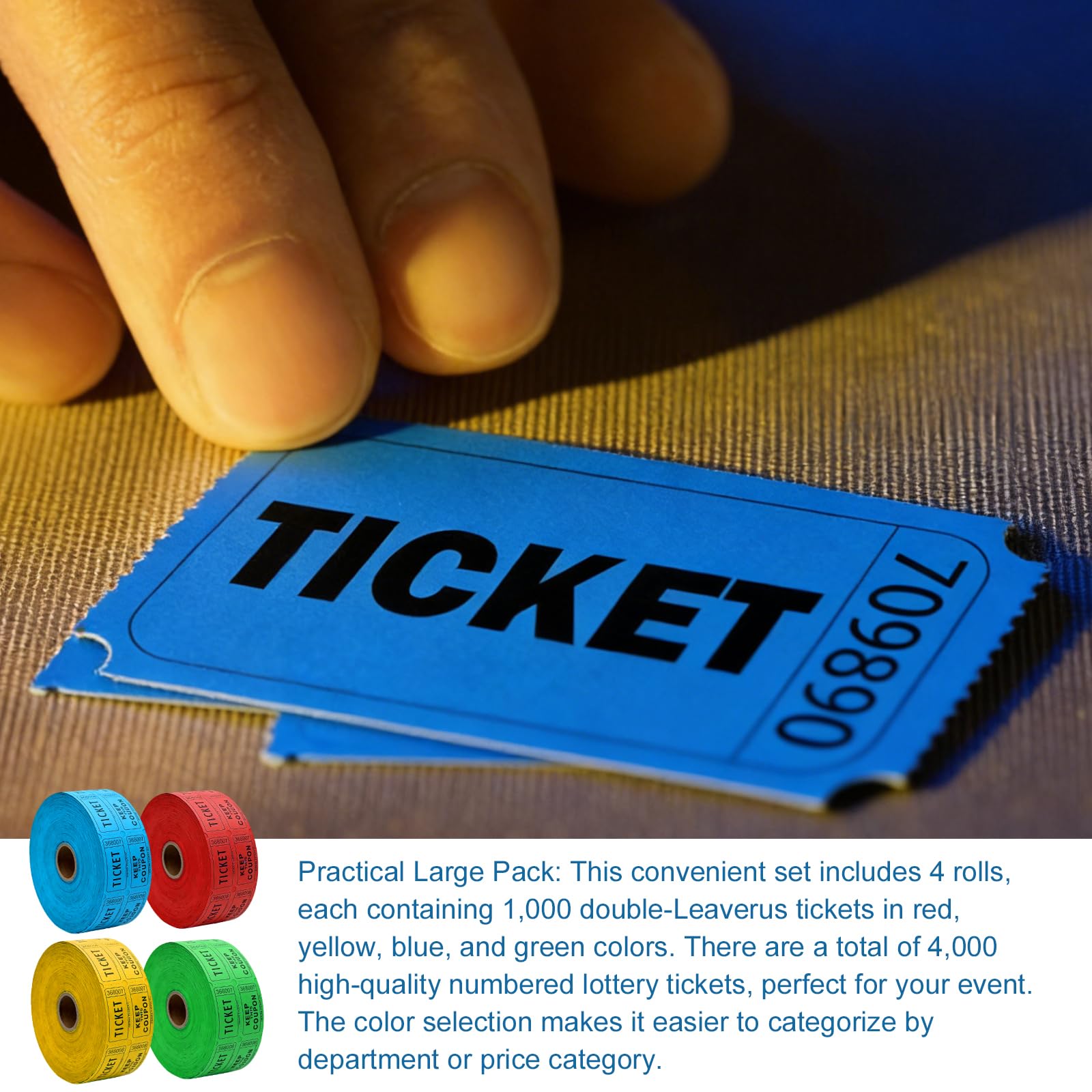 4 Rouleaux De Billets Double Raffle: Tickets De Tombola Billets, Papier, 4000 Pièces, Perforés, étiquette De Billet De Tombola Pour événement De Fête, Collecte De Fonds, Récompense, Carnaval