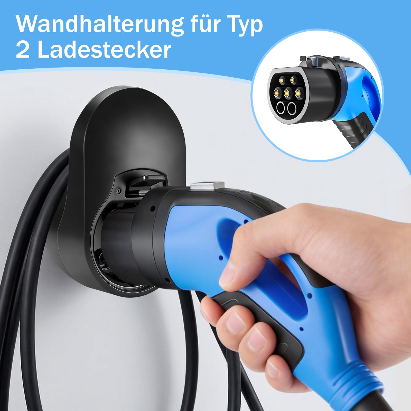 Zocipro Wallbox Kabelhalterung Typ 2, Stabile Wandhalterung für ladekabel, Ladekabel Halterung typ 2 & Kabelhalter Wallbox, Typ 2 Wandhalterung für EV Ladegerät & Ladekabel Wandhalterung, Schwarz - 3