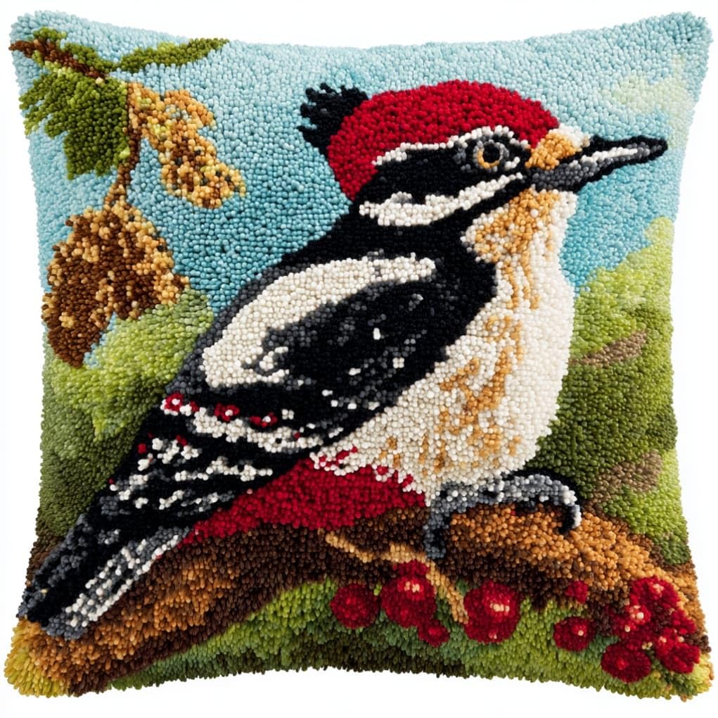 AxiangziK DIY Latch Hook Kits 43x43cm,Animal Woodpecker