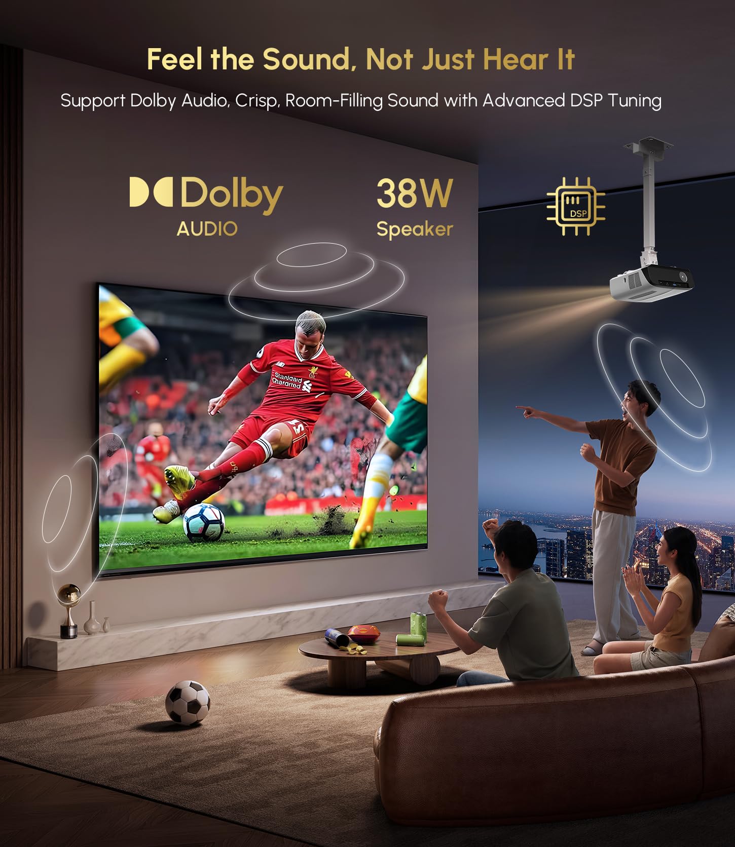 Ultra HD 4K Google TV Projector 2200 ANSI High-Bright Home Theater Projector Outdoor, ToF+CMOS Laser Auto Focus, WiFi6 Bluetooth, Shorter Throw, Dolby Audio, 30W Speaker, NFC Screencast