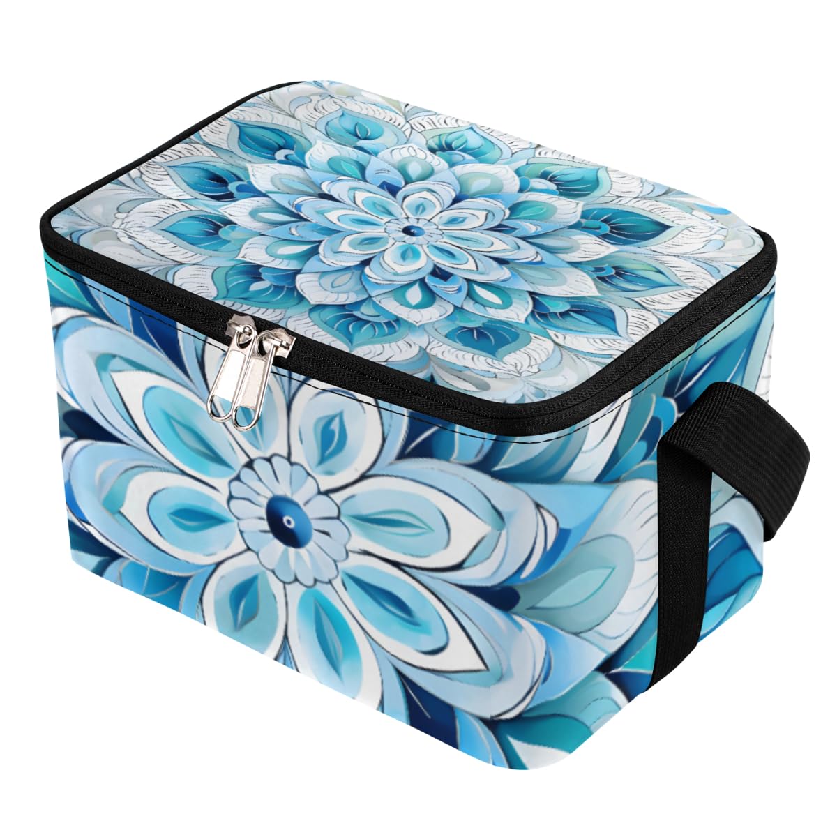 Lunch Bags for Women Men 9 Cans,Abstract Blue Flowers Hot & Cold Food Delivery Bag Insulated Grocery Bag Insulated Lunch Box Beauty Floral Cooler Bag for Office Work Picnic Beach