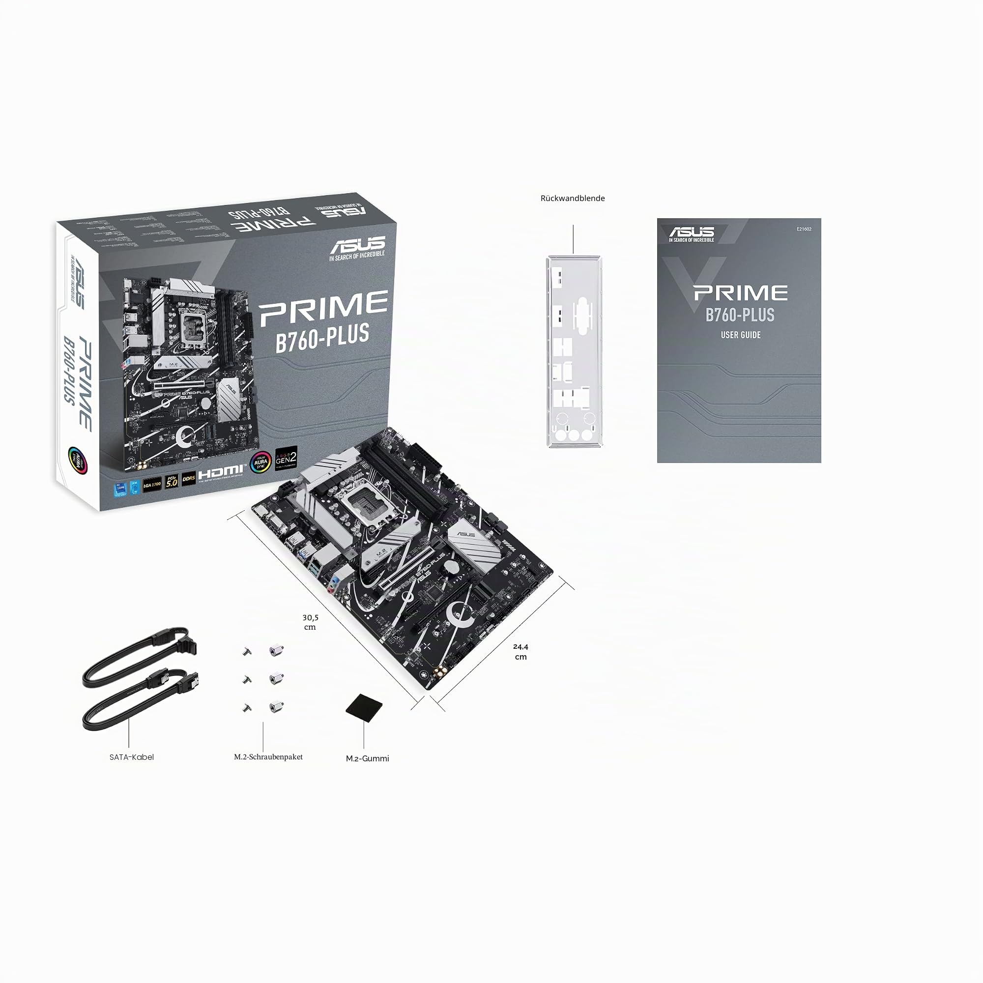 ASUS Prime B760-PLUS Intel B760 (13. und 12. Generation) LGA1700 ATX Motherboard PCIe 5.0, DDR5, 3X PCIe 4.0 M.2 Slots, 2,5 GB LAN, DP, HDMI, USB 3.2 Gen 2x2 Typ-C, Front USB 3.2 Gen 1 Type-C,