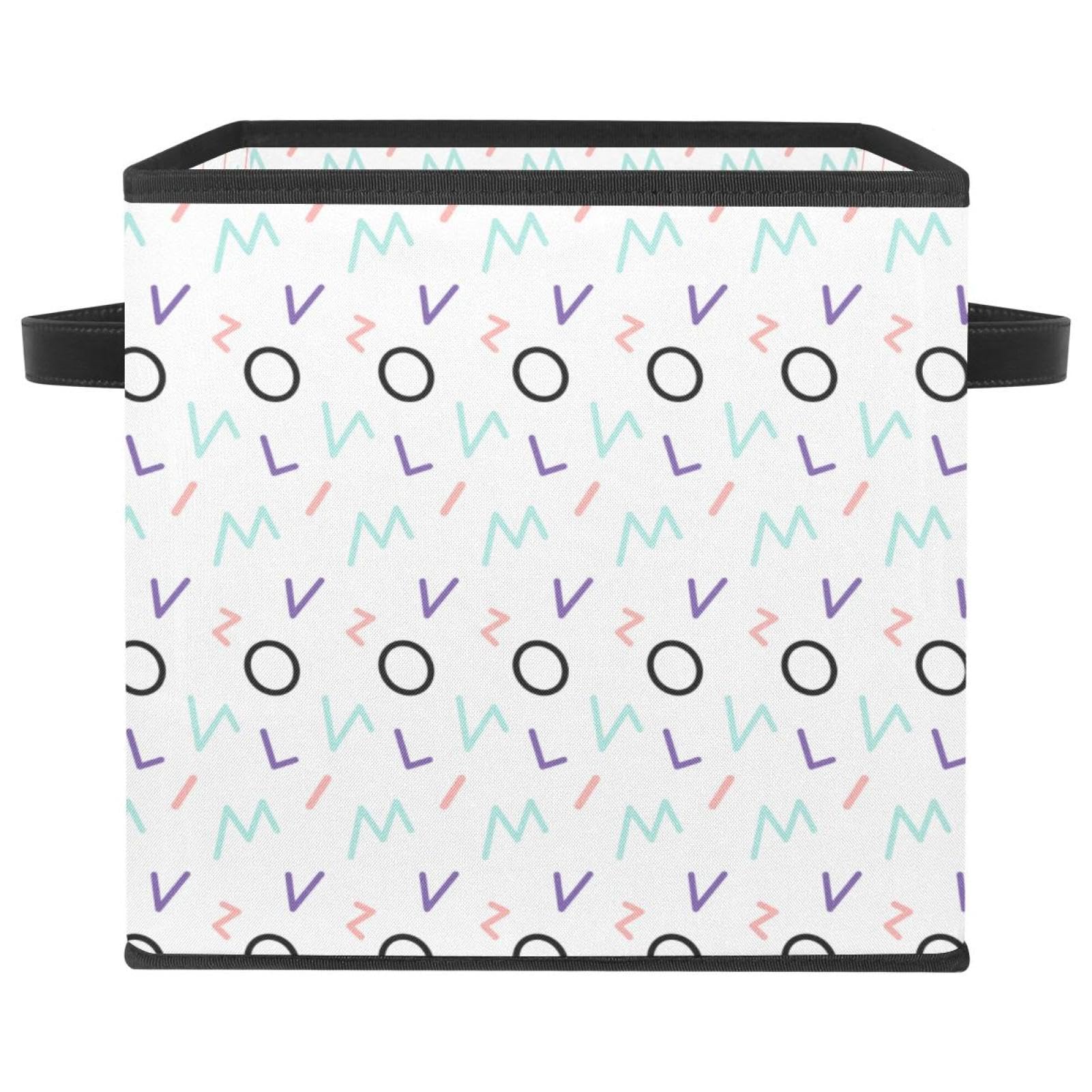 Boîte de rangement pliable en tissu blanc motif Memphis cubes avec poignées pour placard