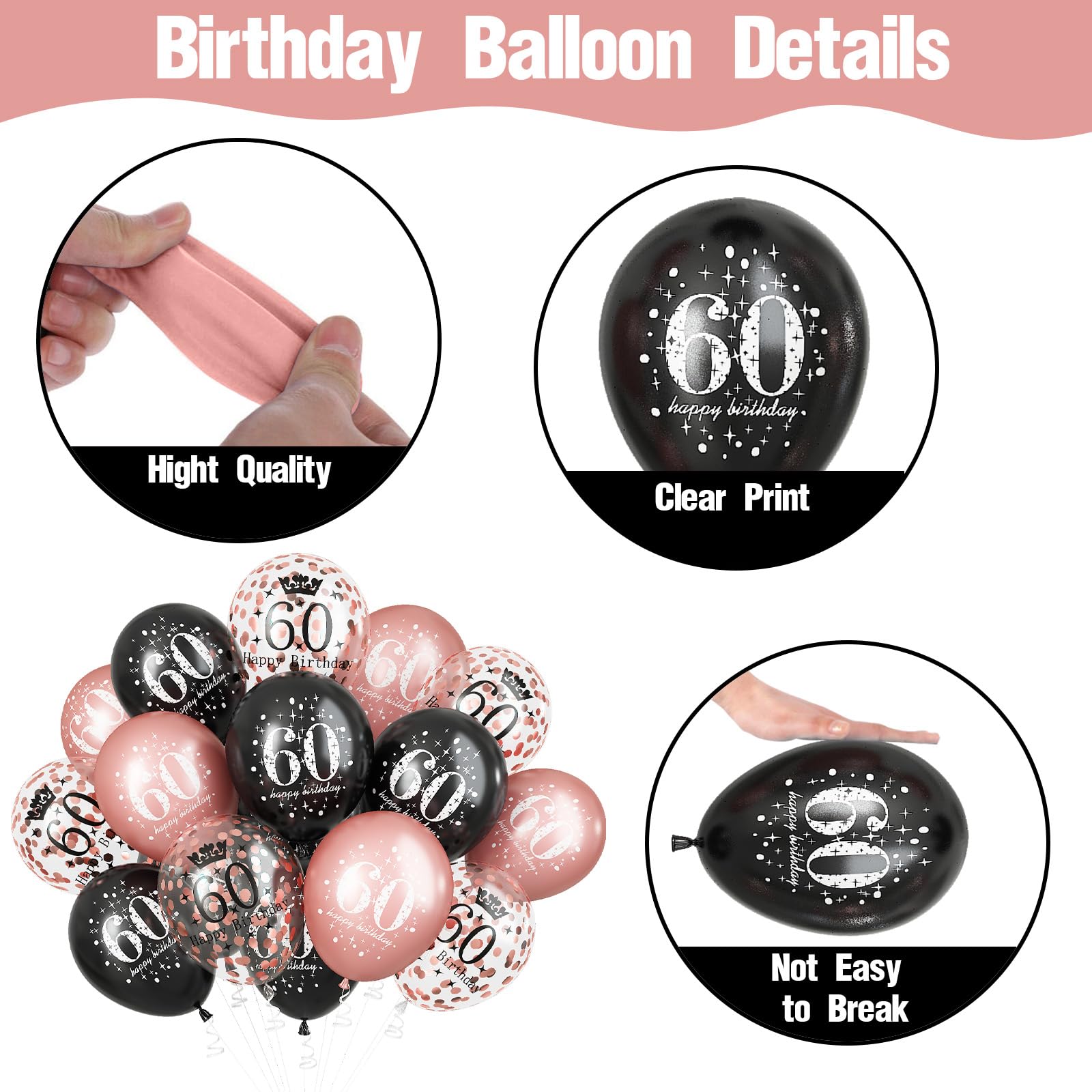 Snapklik.com : Rose Gold Black Happy 60th Birthday Balloons, 60th ...