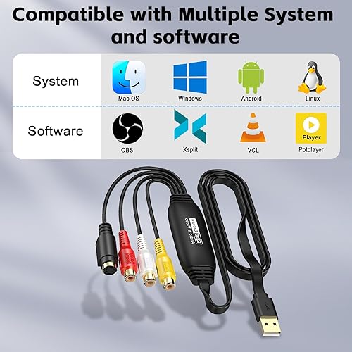 Miniatura 5 de Herfair VHS to Digital Converter, USB Video Capture Card Device, RCA to USB A Converter, Convert VHS VCR Hi8 DV Tape Camcorder Camera to Digital