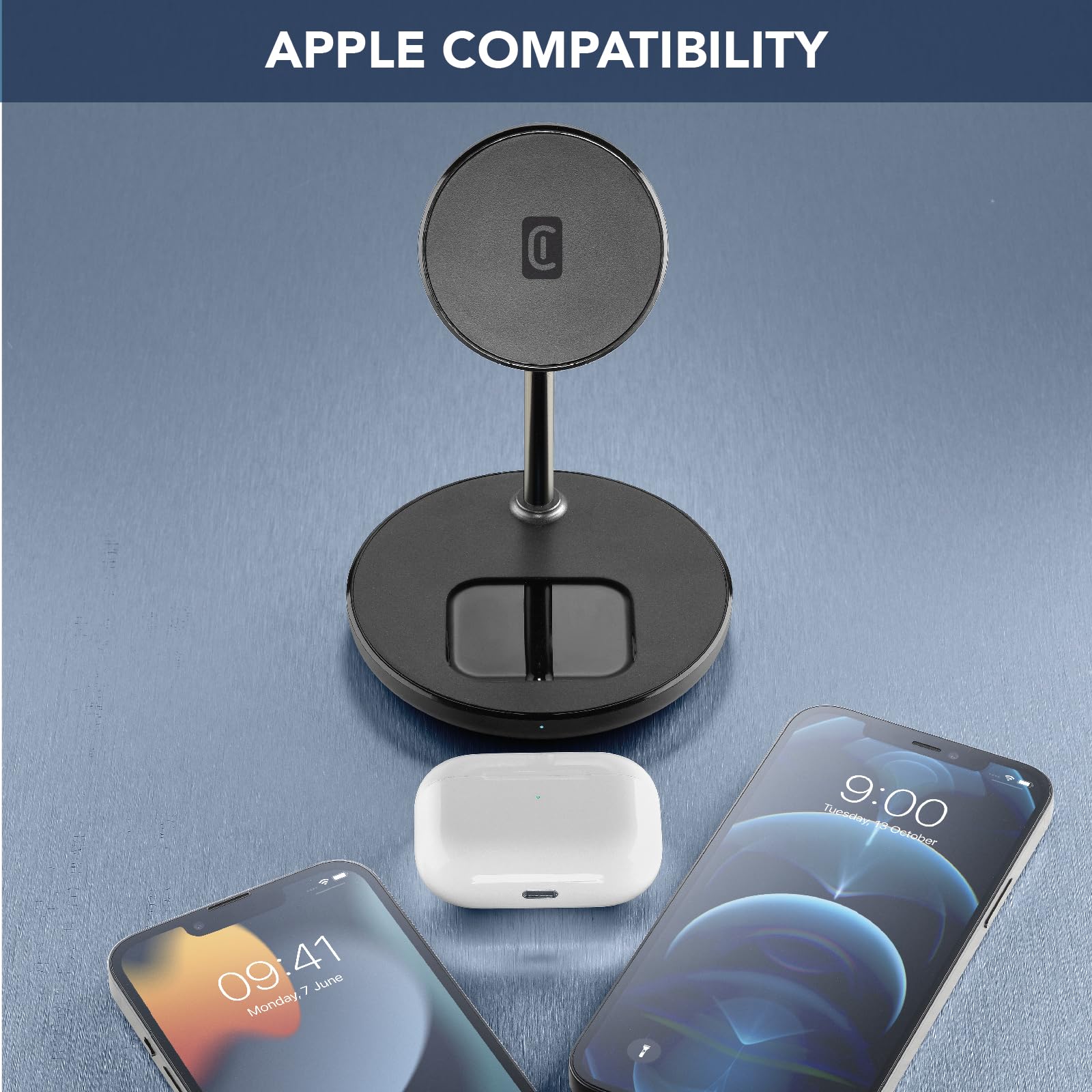 Cellularline - Mag Duo Wireless Charger - 2-in-1 Wireless-Ladestation für Apple-Geräte - Schwarz