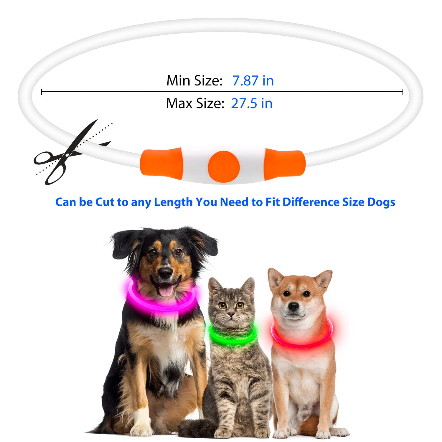 Collar de perro HiGuard LED recargable por USB, collar de seguridad iluminado que brilla en la oscuridad para ti y tus perros