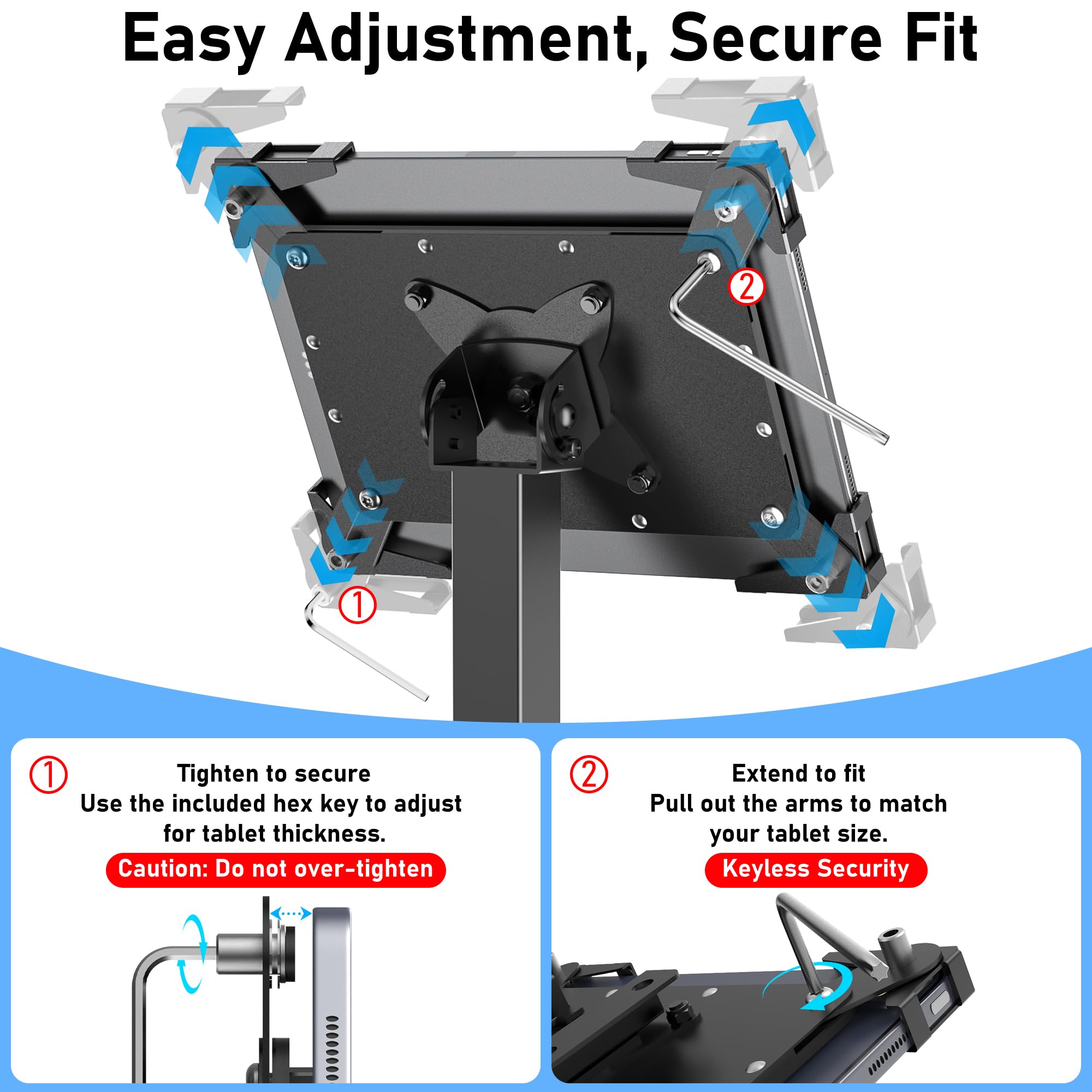 Soporte Antirrobo Kiosco Para Tablet De 10"-14" iPad Pro Air Y Samsung, Montaje TPV De Mostrador Seguro De Acero Resistente Para Negocios Y Tiendas Comerciales, Altura Ajustable, Rotación 360°, Negro