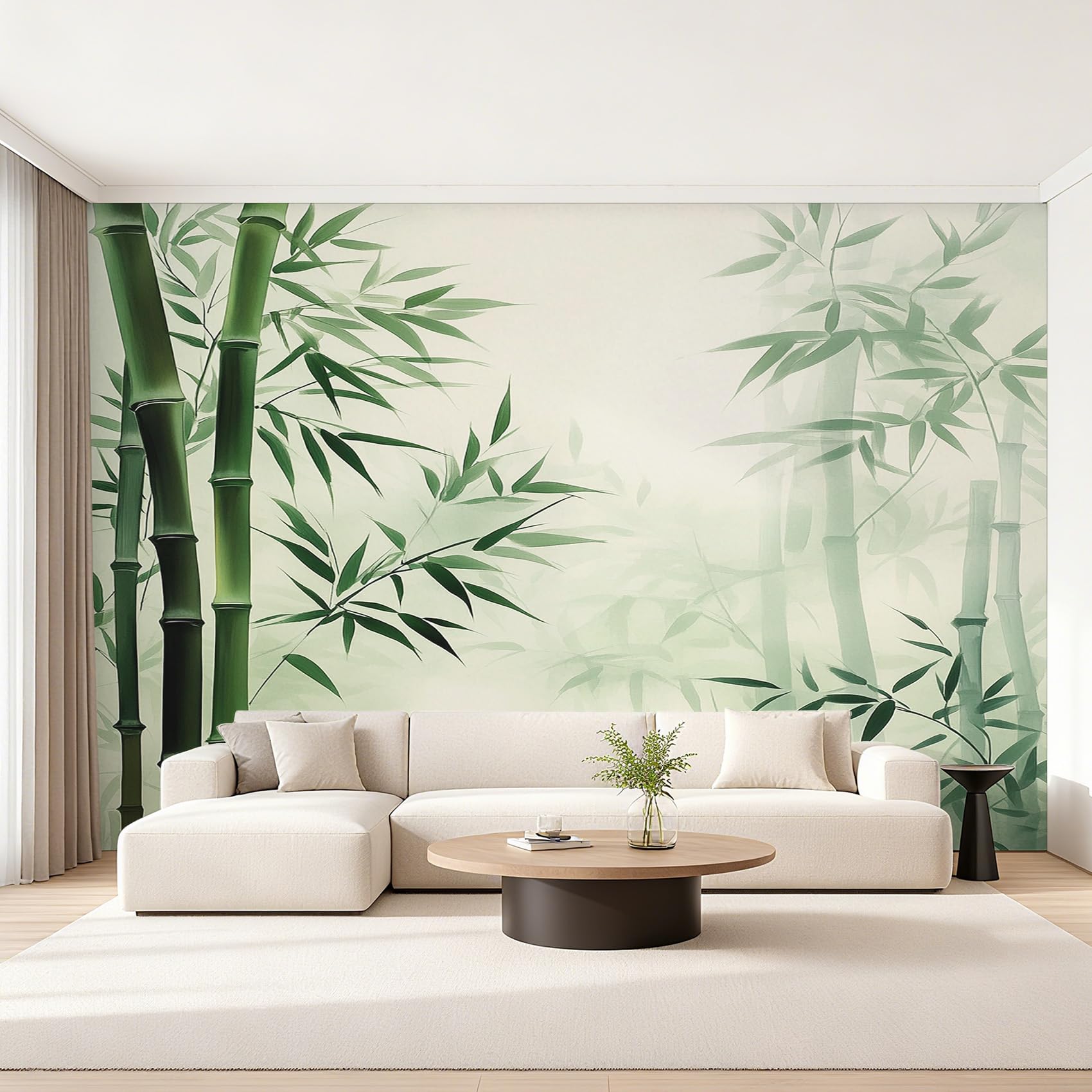 Papier peint panoramique feuilles de bambou pour masquer un mur nu