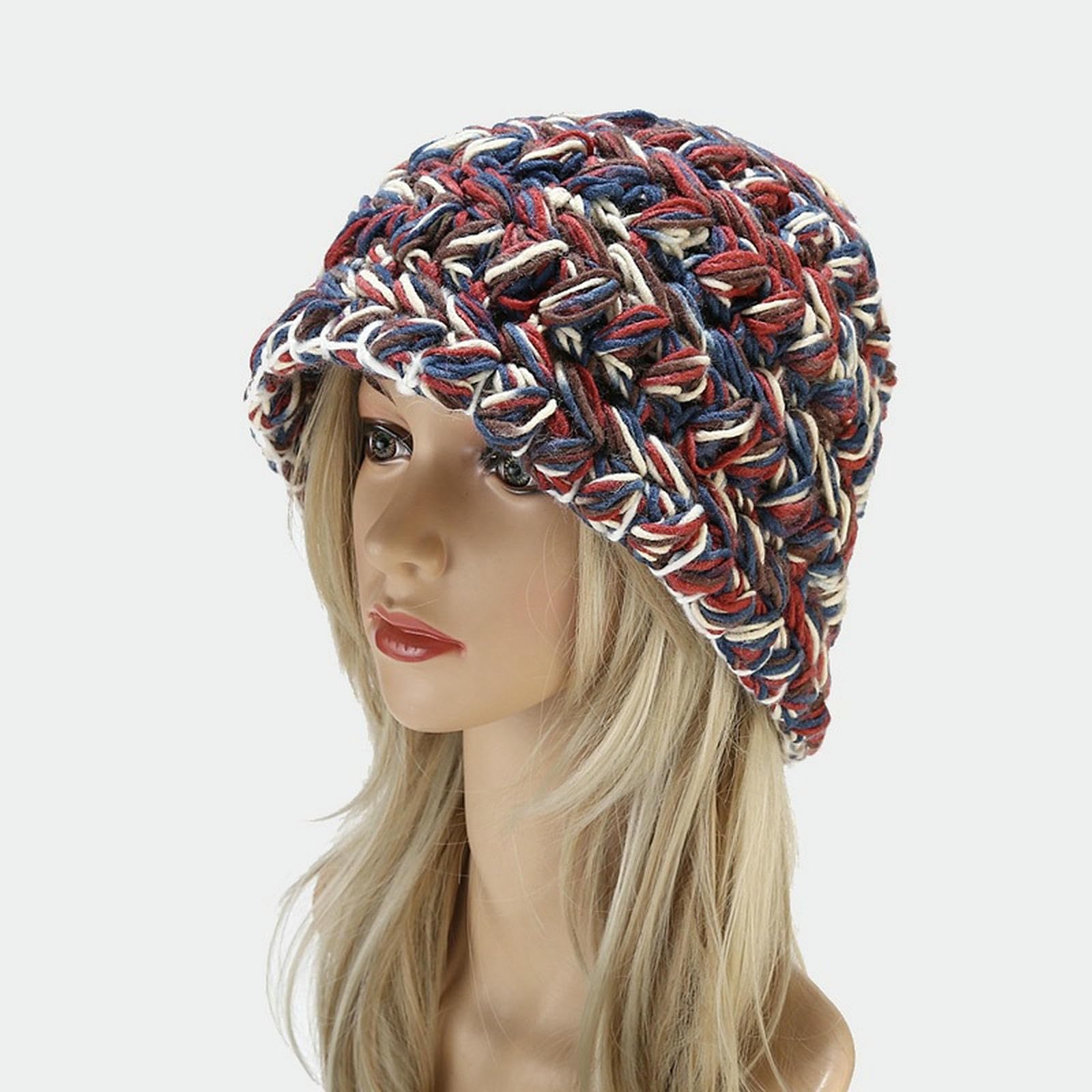 Czapka z daszkiem jesienno-zimowa damska ręcznie tkana wełniana czapka typu bucket hat, gruba ciepła czapka