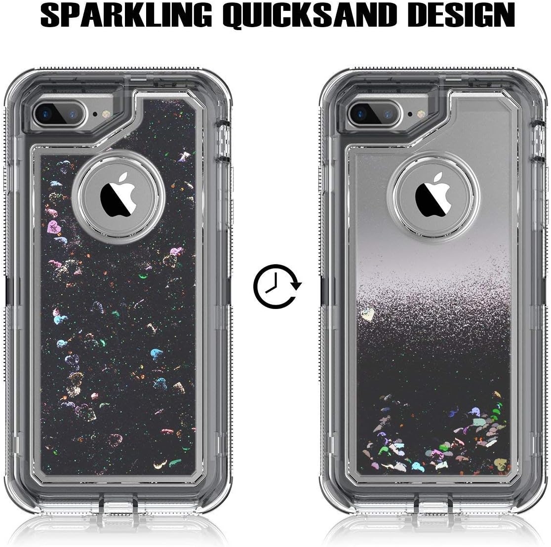 Dexnor iPhone 8 Plus Case, iPhone 7 Plus Case, Glitter 3D Bling Flowing Liquid Case 3 in 1 Shockproof TPU Silicone + PC Protective Defender Cover for iPhone 8 Plus/7 Plus/6s Plus/6 Plus - Black