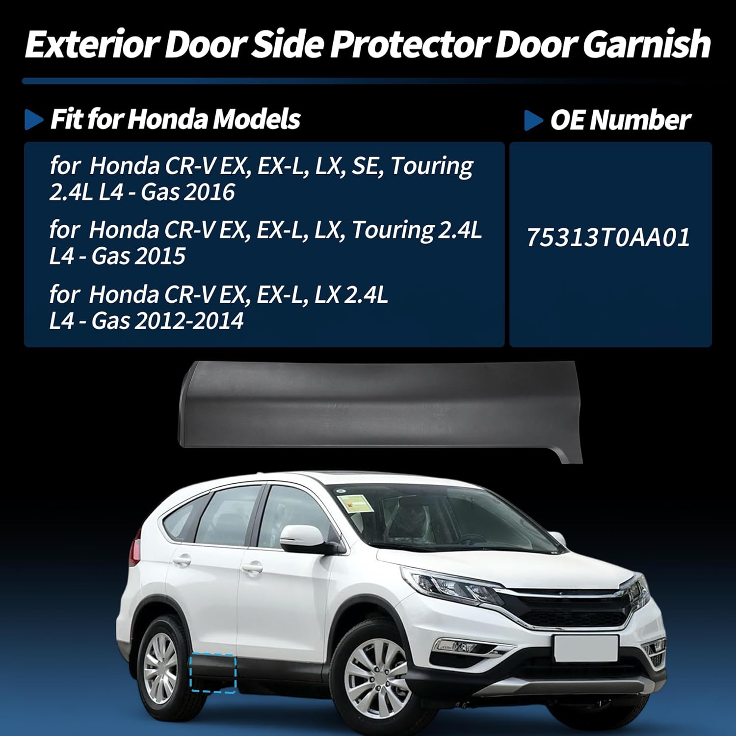 No.75313T0AA01 Rear Right Door Lower Trim for Honda CR-V 2.4L L4 - Gas 2012-2016 Exterior Door Side Protector Garnish