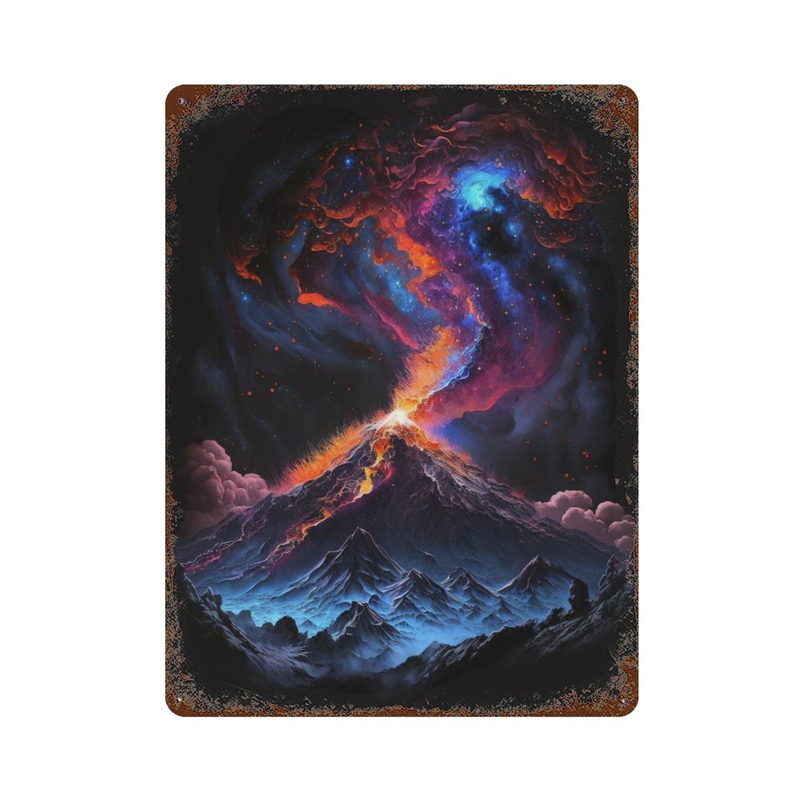 Retro Metal Sign Volcanic Eruption Fantasy Art 15.7"x11.8", Decorative Metal Wall Art for Pub, Kitchen And Man Cave Decor