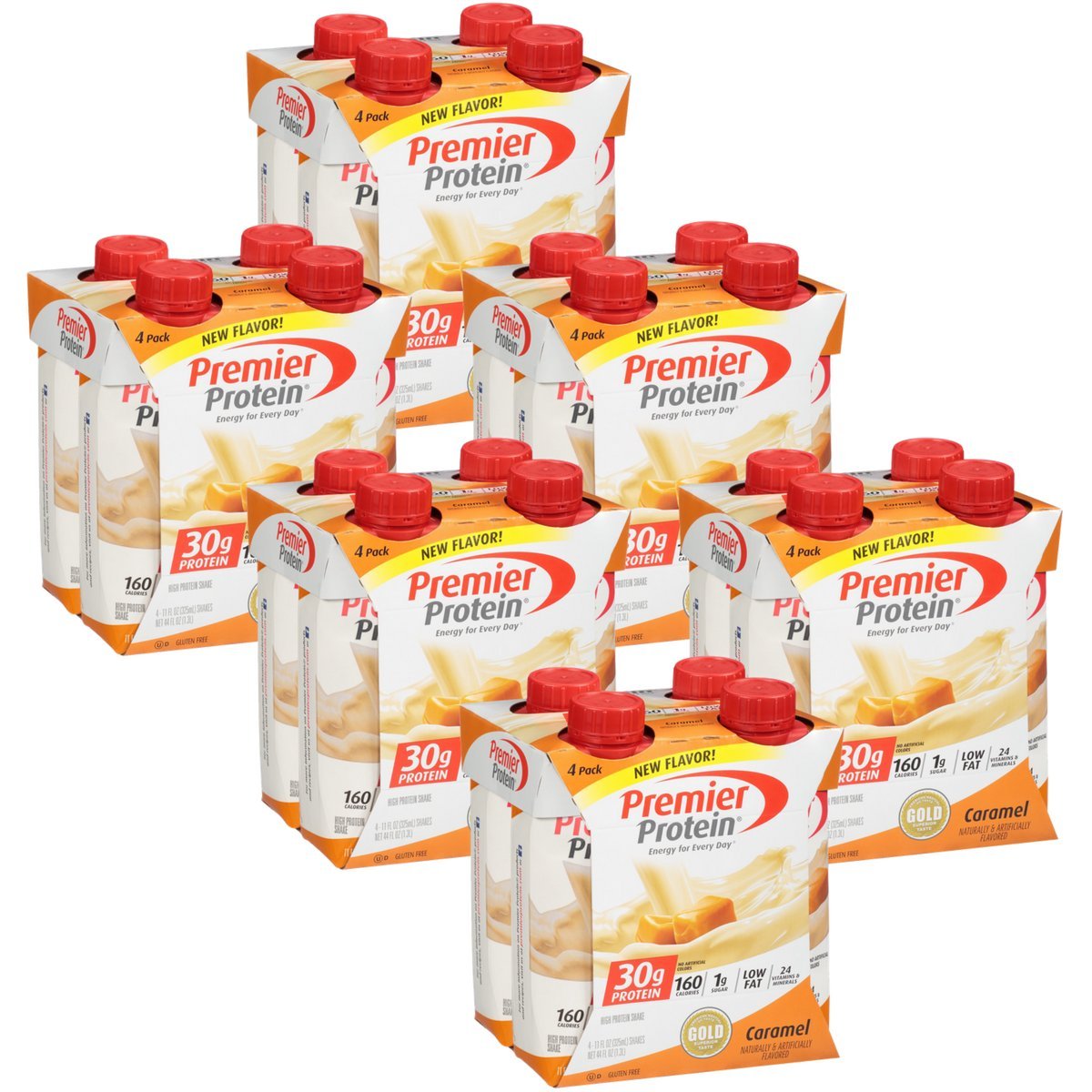 Premier Protein 30g Protein Shakes, Caramel, 11 Fluid Ounces, 4 Count (Pack of 6)