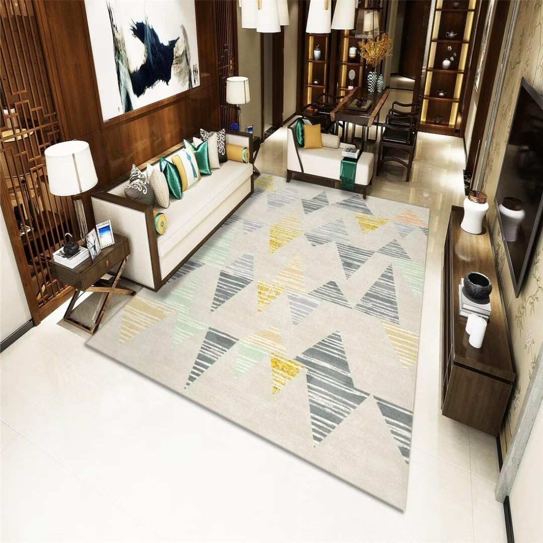 Alfombra infantil lavable de 200x300 cm en color crema con patrón geométrico