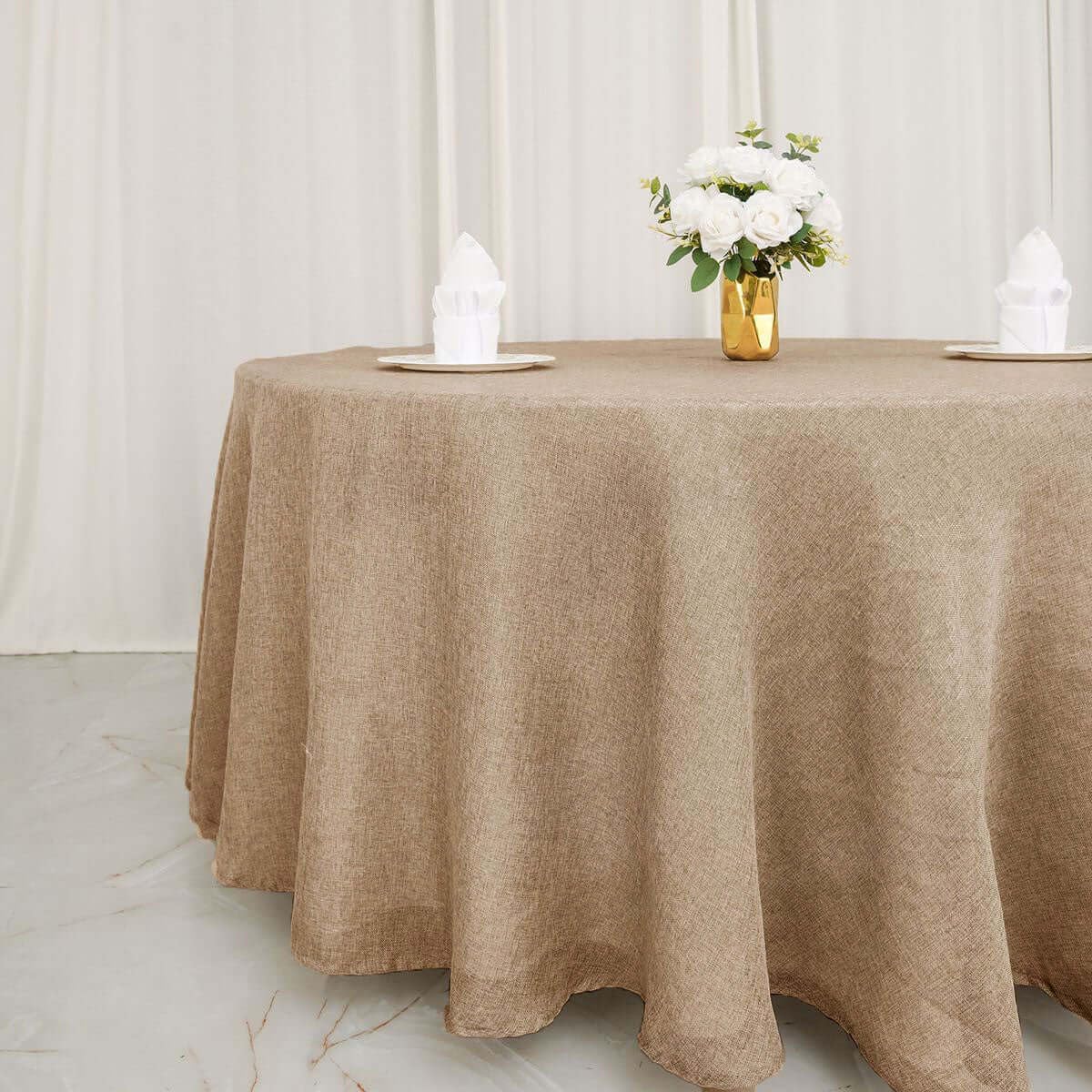 Efavormart 120" Natural Jute Faux Burlap Round Tablecloth | Boho Chic Table Linen